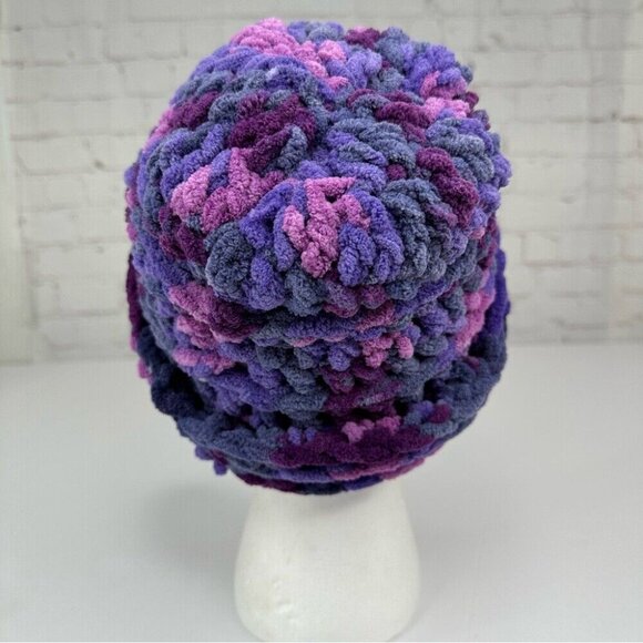 Handmade New Purple‎ and Pink Chenille Slouchy Knit Winter Beanie Med/Large - Picture 5 of 12